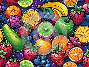 Colorful background with appetizing refreshing fruits at their ripening point.