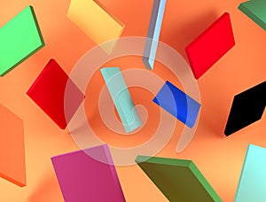 Colorful background. Bright squares on a colorful background. Minimalistic style. 3D rendering.