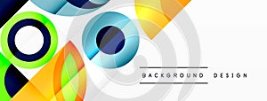 a colorful background with circles and triangles on a white background