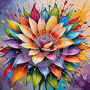 Colorful background enhances the beauty of the flower in this painting.Close-up of a lovely flower. photo