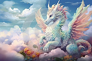 Colorful background fantasy heaven animal clouds pink background illustration art bright sky
