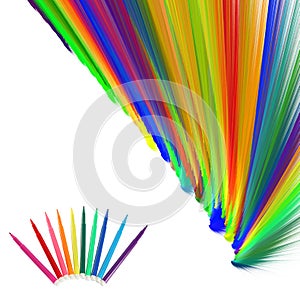 Colorful background and felt-tip pens isolated on white