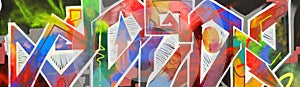 Colorful background of graffiti painting artwork with bright aerosol strips on metal wall