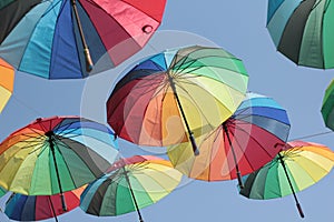 Colorful background of the haning umbrella photo