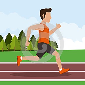 Colorful background with male athlete running in athletic track