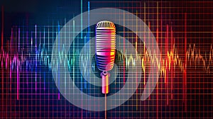 Colorful background with microphone and sound waves