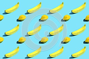 Colorful background with paper lemons and bananas