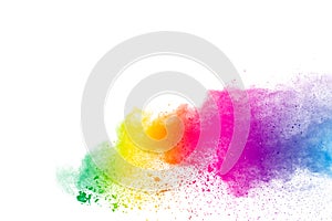 Colorful background of pastel powder.Color dust splash on white background