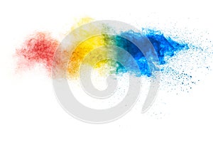 Colorful background of pastel powder explosion.Multi colored dust splash on white background.Painted Holi