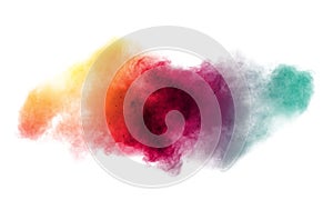 Colorful background of pastel powder explosion.Multi colored dust splash on white background.Painted Holi photo