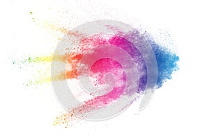 Colorful background of pastel powder explosion.Multi colored dust splash on white background.Painted Holi photo
