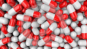 Colorful background pills. Red-white medical pills