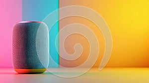 A colorful background with a speaker on it in front of the wall, AI