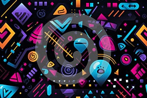 a colorful background with various shapes and symbols