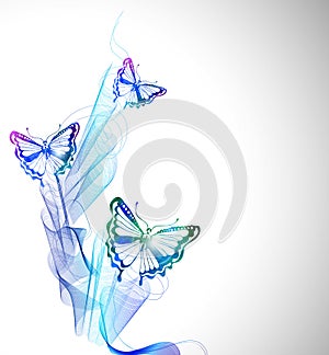 Colorful background with watercolor butterfly and abstract wave