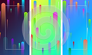 Colorful backgrounds with frame and geometric pattern.