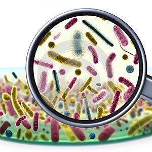 Colorful Bacteria Under Magnification in a Petri Dish Environment