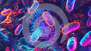 Colorful Bacteria Under Microscope View