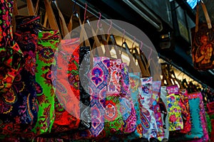 Colorful Bags shopping at Chatuchak Market in Bangkok