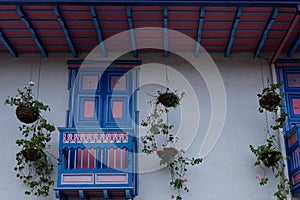 Colorful balconies and roof of a house in Salento, Eje Cafetero, Colombia photo