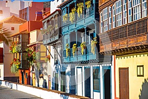 Colorful balconies in Santa Cruz city on La Palma island