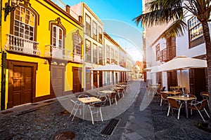 Colorful balconies in Santa Cruz city on La Palma island