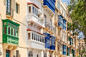 Colorful balconies in Valletta, Malta.