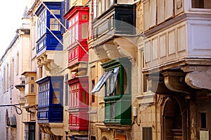 Colorful balconies in Valletta, Malta photo