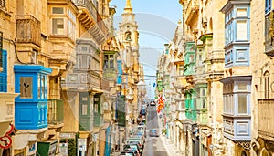 Colorful balconies in Valletta old town, Malta