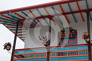 Colorful balcony and roof of a house in Jardin, Eje Cafetero, Colombia photo