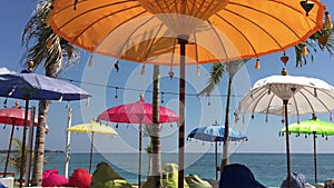Colorful Balinese Parasols Umbrellas on a Beach