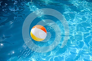 Colorful ball in blue water in the pool, nobody