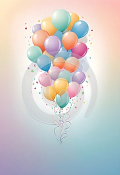 a colorful balloon with colorful confetti arround it on colorful background