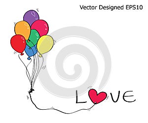Colorful balloon with love text and heart