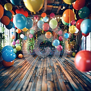 A colorful balloonfilled room creates a happy and fun atmosphere for the event