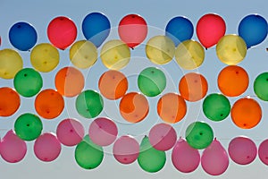 Colorful balloons on blue sky background