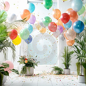 Colorful Balloons and Confetti Dance in Mid-Air