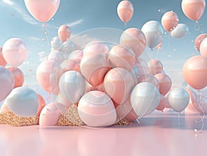 Colorful balloons and confetti - party background