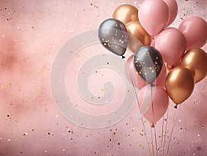 Colorful balloons and confetti - party background