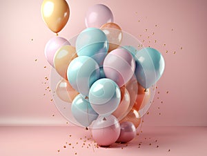 Colorful balloons and confetti - party background