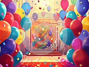 Colorful balloons and confetti - party background