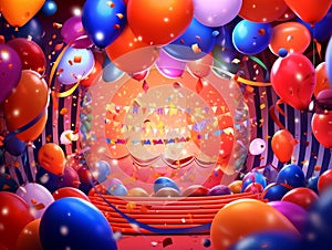 Colorful balloons and confetti - party background