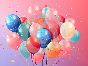 Colorful balloons and confetti - party background