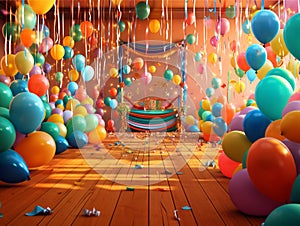 Colorful balloons and confetti - party background