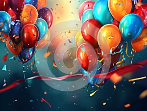 Colorful balloons and confetti - party background