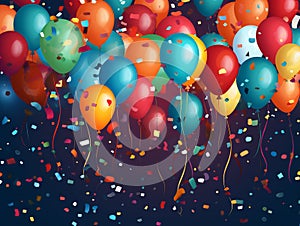 Colorful balloons and confetti - party background