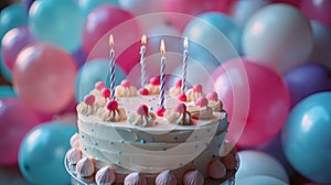 Celebrating with Colorful Balloons and Birthday Cake - This image captures the joy and excitement of a birthday party