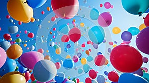 Colorful balloons flying in the blue sky.