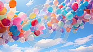Colorful balloons flying on blue sky background