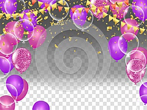 Colorful balloons  holiday illustration white transparent with confetti balloons Party decorations for birthday